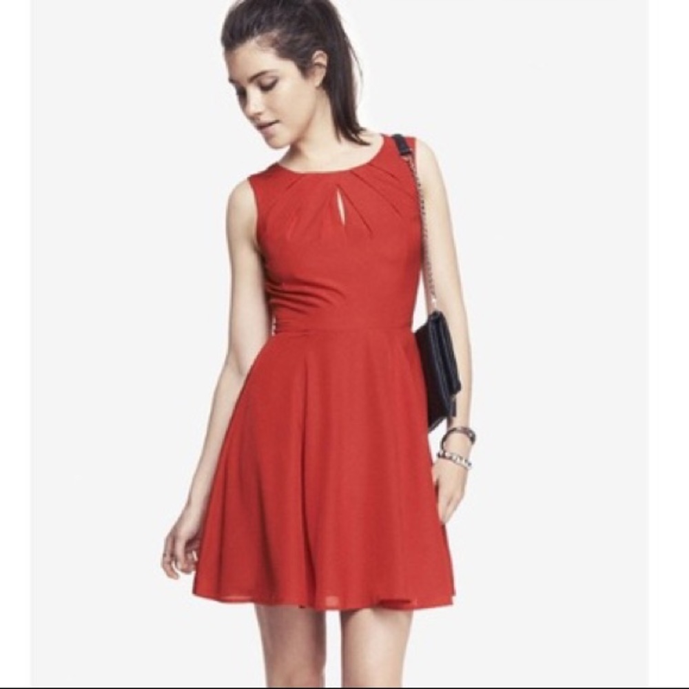 Express pleated keyhole fit and flare dress